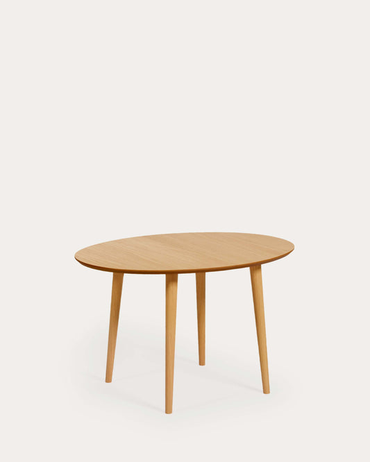 Tavolo ovale allungabile Oqui impiallacciato rovere e gambe in legno massello Ø 120 (200) x 90 cm