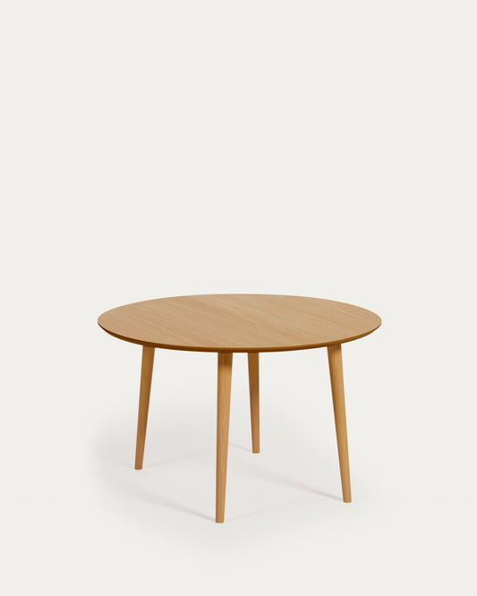 Tavolo rotondo allungabile Oqui impiallacciato rovere gambe in massello Ø 120(200)x 120cm