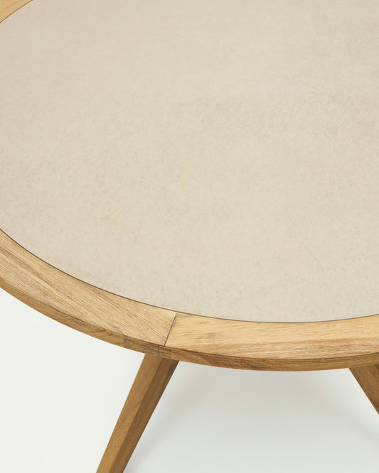 Tavolo rotondo Julieta in polycement beige e legno massiccio di acacia Ø 120 cm