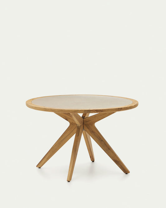 Tavolo rotondo Julieta in polycement beige e legno massiccio di acacia Ø 120 cm