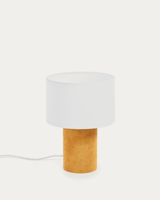 Lampada da tavolo Bianella in velluto a coste senape