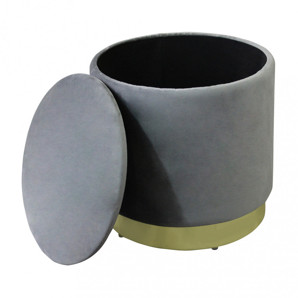 Pouf contenitore Villas rotondo in velluto grigio scuro Ø 37