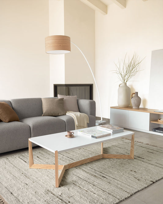 Tavolino Quatro 120 x 60 cm bianco e frassino