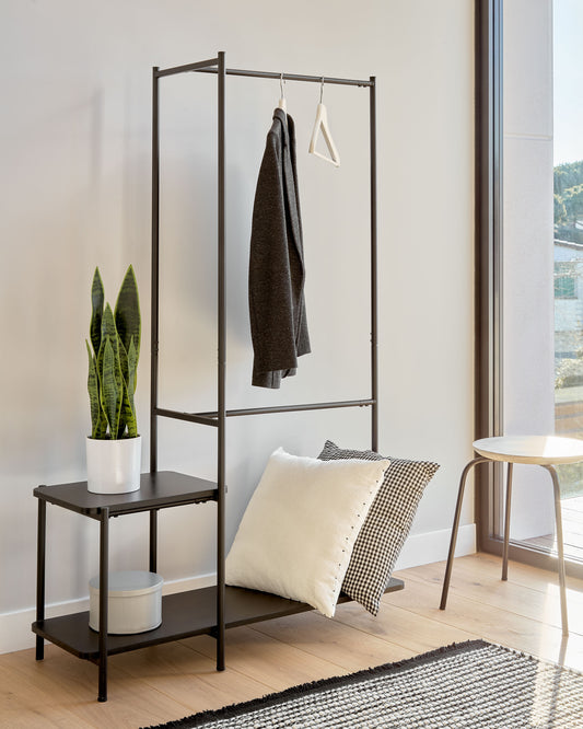 Stand appendiabiti Galatia con panca finitura nera 100 x 150 cm