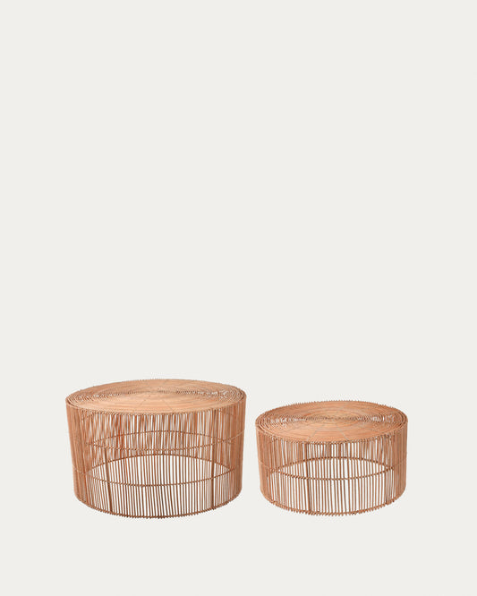 Set Elmima di 2 tavolini rattan con finitura naturale Ø 66 cm e Ø 55 cm