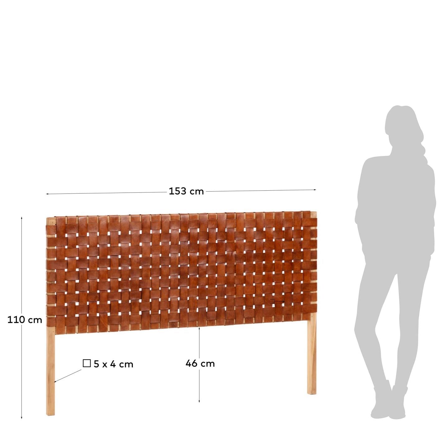 Testiera Calixta in legno massello di teak e pelle per letto da 150 cm