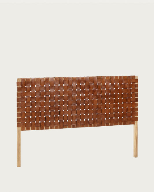 Testiera Calixta in legno massello di teak e pelle per letto da 150 cm