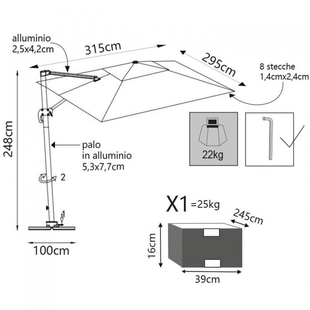 Ombrellone Mayson 3x3 Led