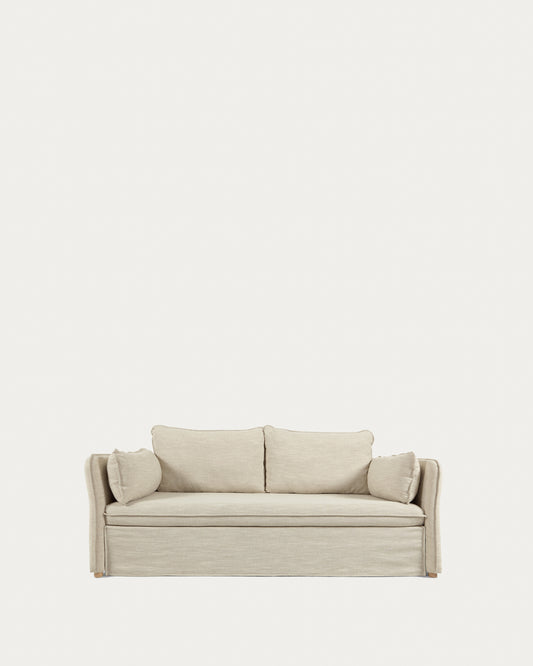 Divano letto Tanit bianco con piedi in legno massello di faggio finitura naturale 210 cm