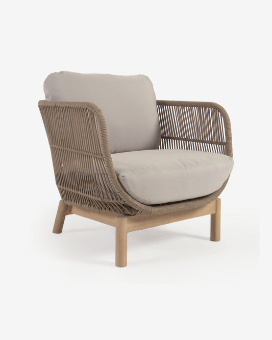 Poltrona Catalina in corda beige e legno massello di acacia