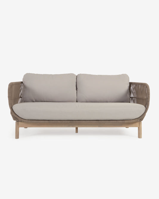 Divano Catalina 3 posti in corda beige e legno massello di acacia 170 cm