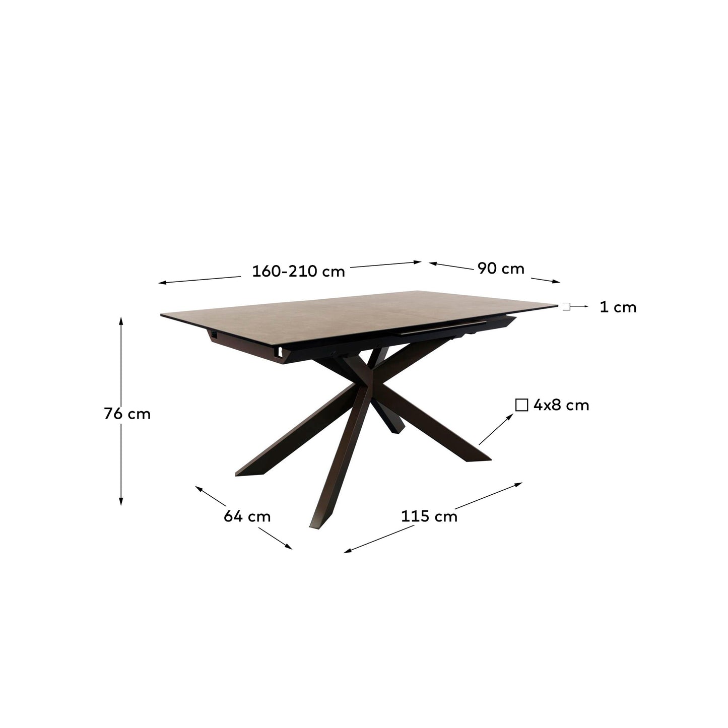 Tavolo allungabile Atminda in porcellana e gambe acciaio finitura grigia 160(210)x90 cm