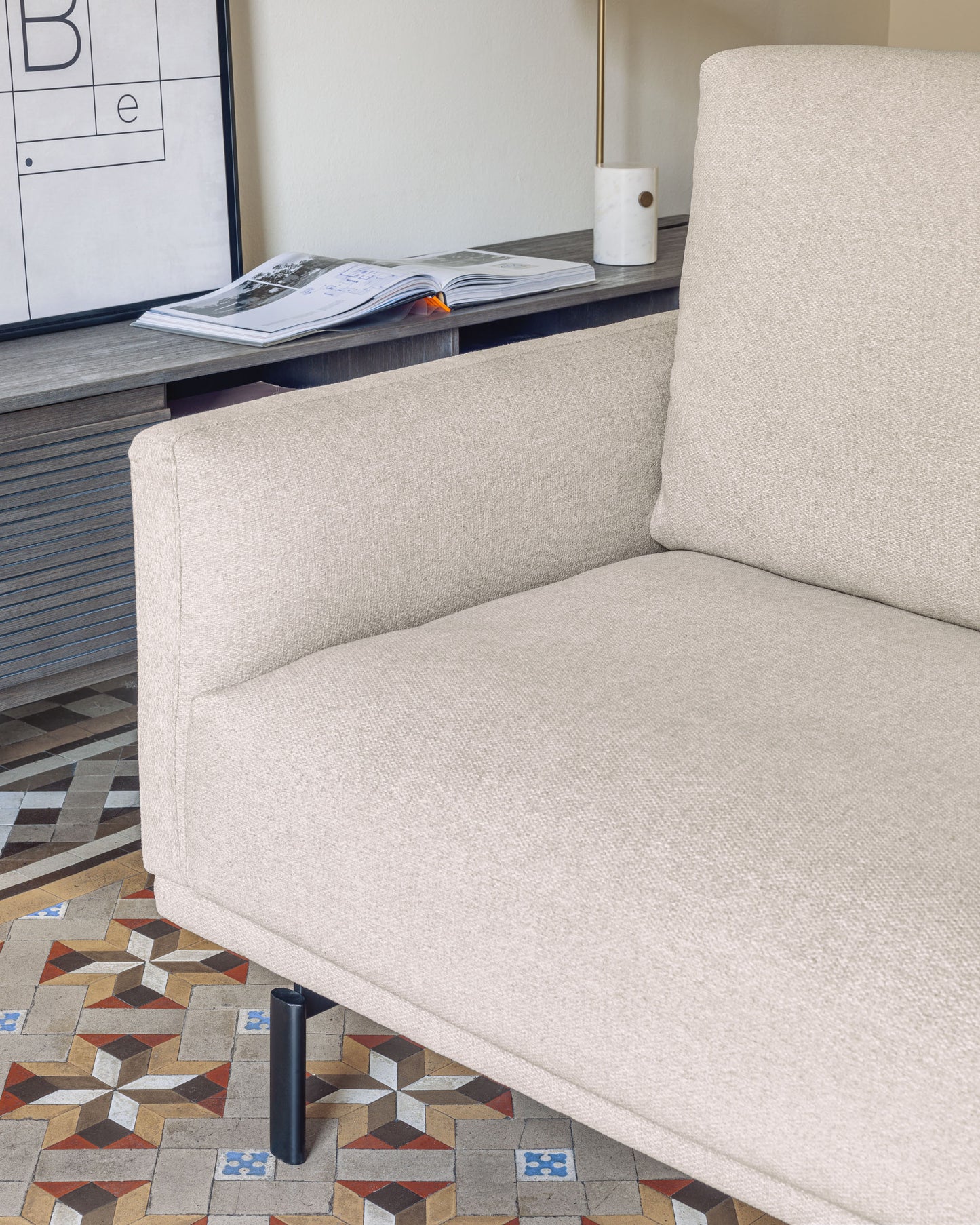 Divano Galene 4 posti con chaise longue destro beige 314 cm