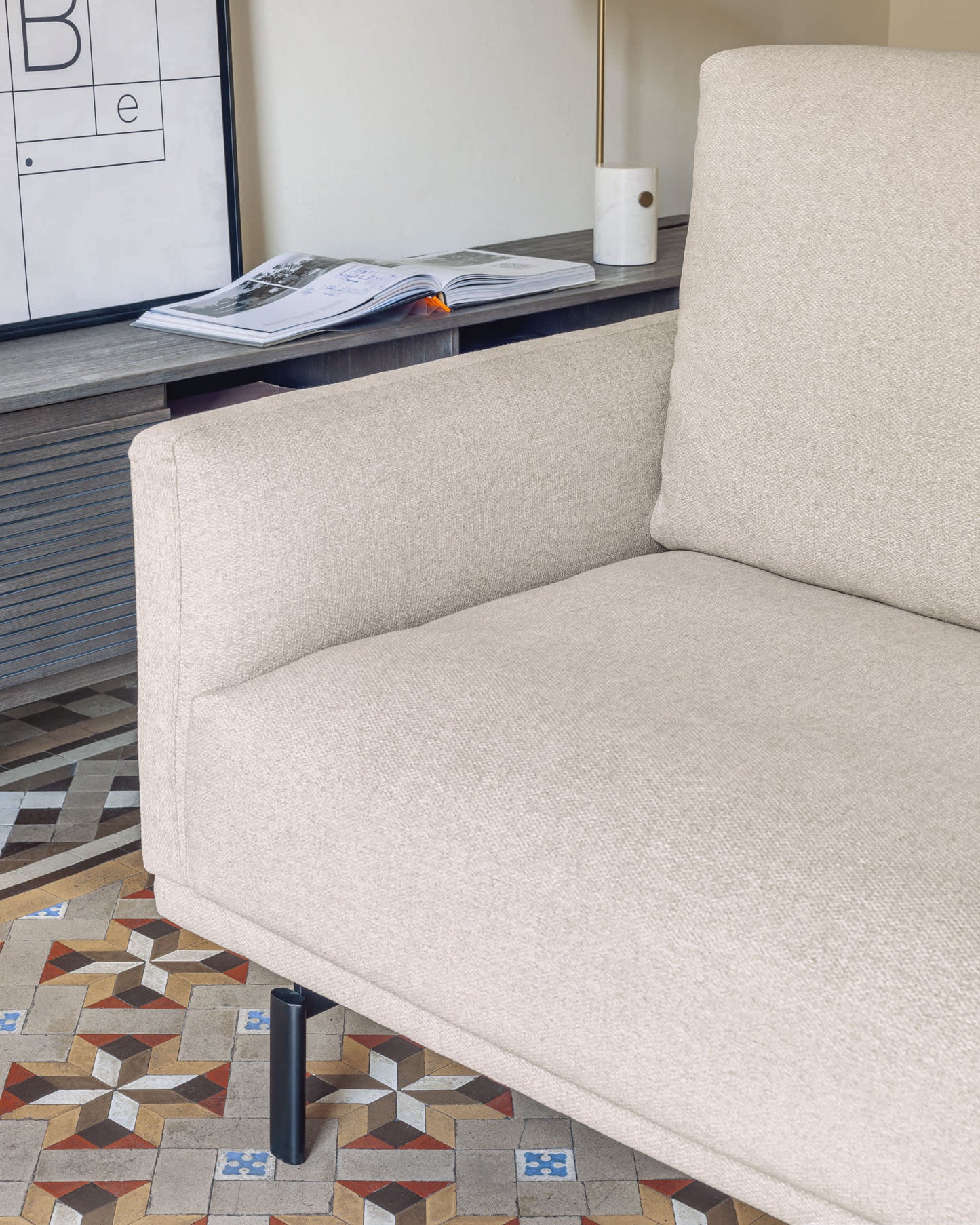 Divano Galene 4 posti con chaise longue destro beige 314 cm