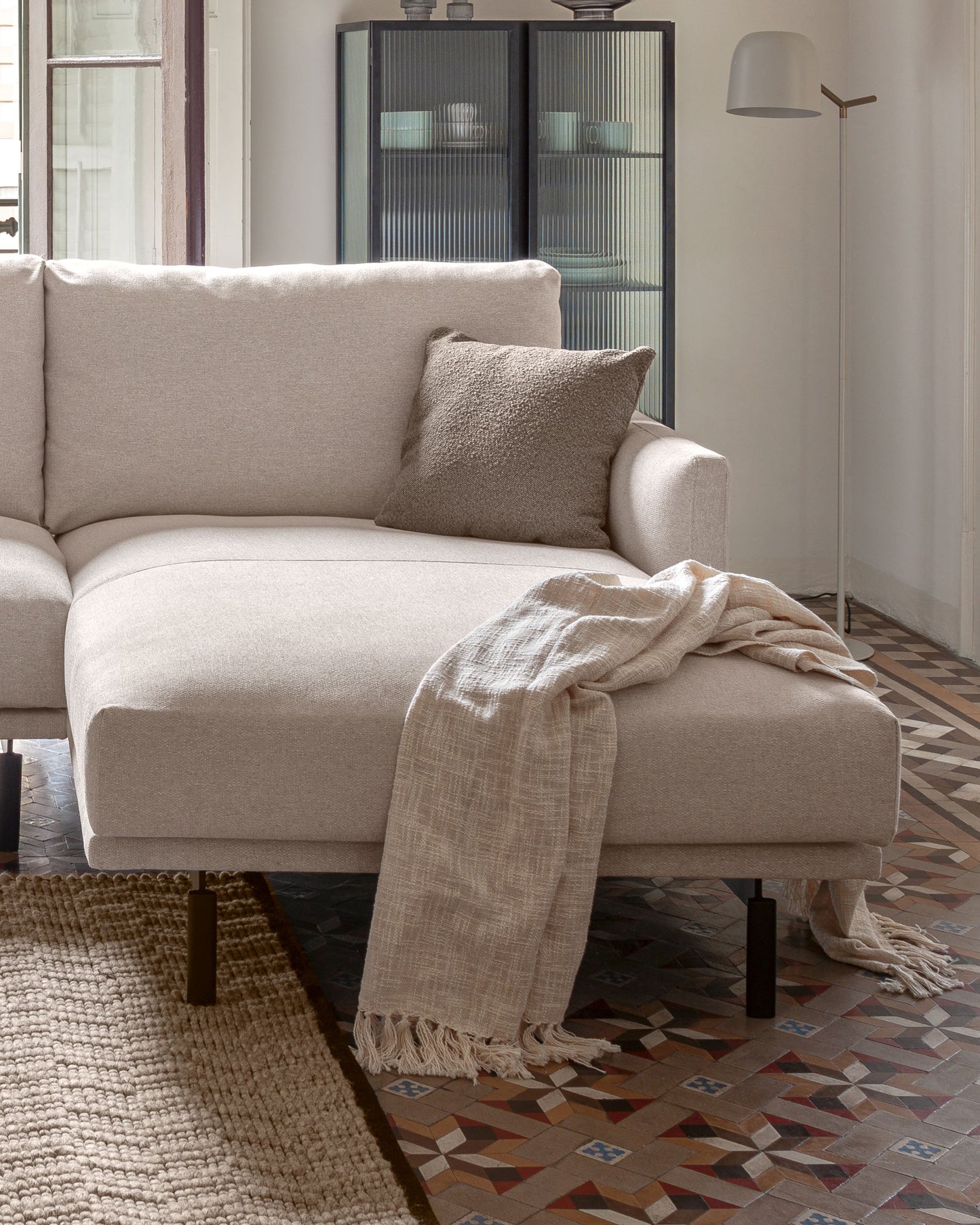 Divano Galene 4 posti con chaise longue destro beige 314 cm