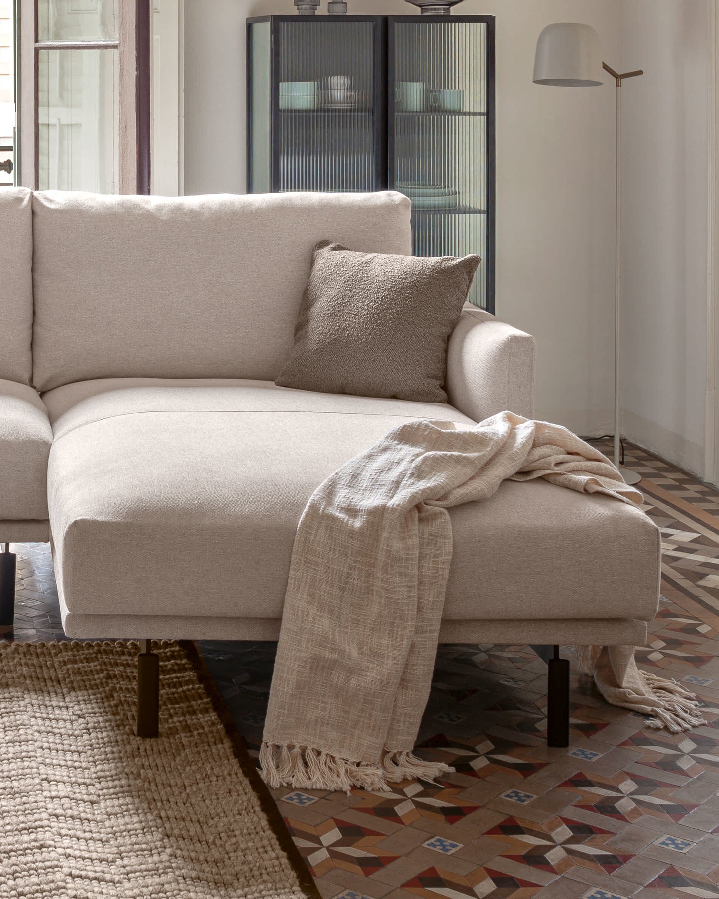 Divano Galene 4 posti con chaise longue destro beige 314 cm