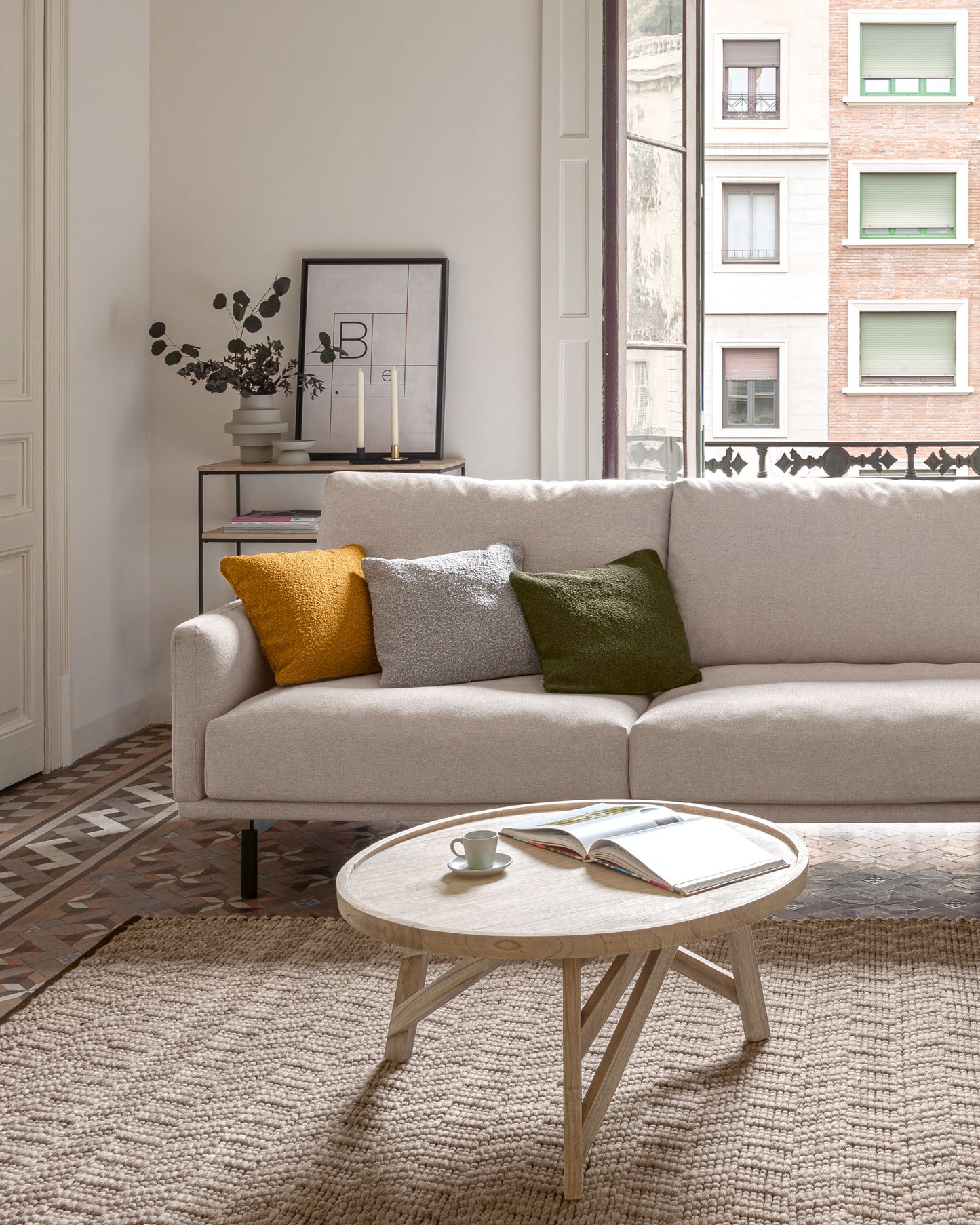 Divano Galene 4 posti con chaise longue destro beige 314 cm