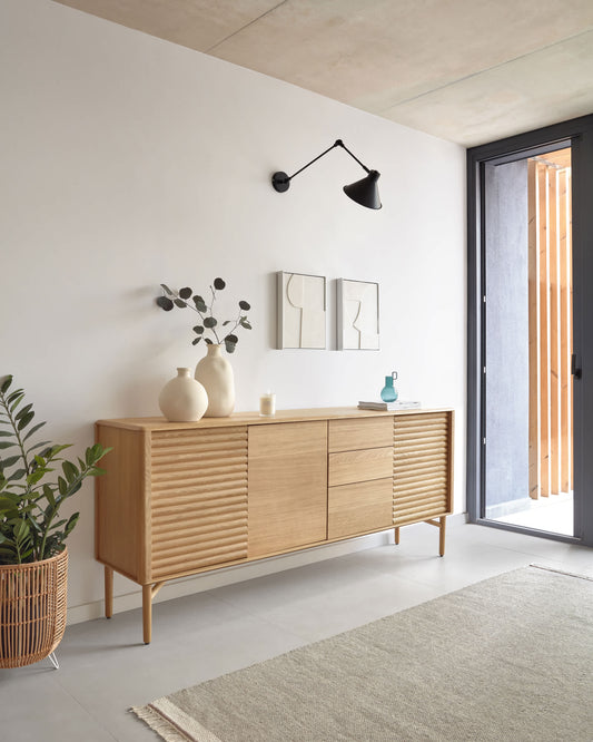 Credenza Lenon 3 ante 3 cassetti legno e impiallacciatura rovere 200x86 cm