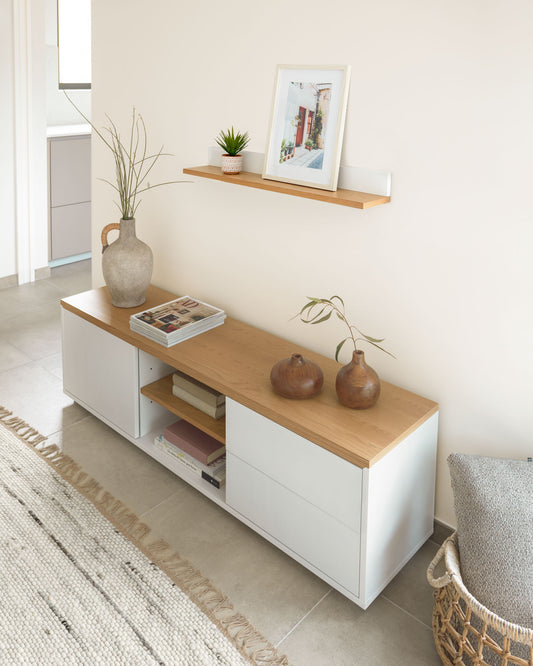 Mensola Abilen in impiallacciatura di rovere laccata bianca 80 x 15 cm