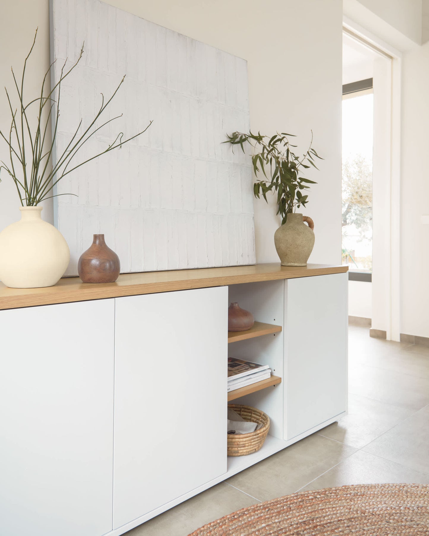 Credenza 3 ante Abilen impiallacciato rovere e laccato bianco 180 x 75 cm