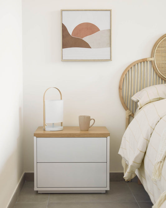 Comodino Abilen impiallacciato rovere e laccato bianco 53 x 44 cm
