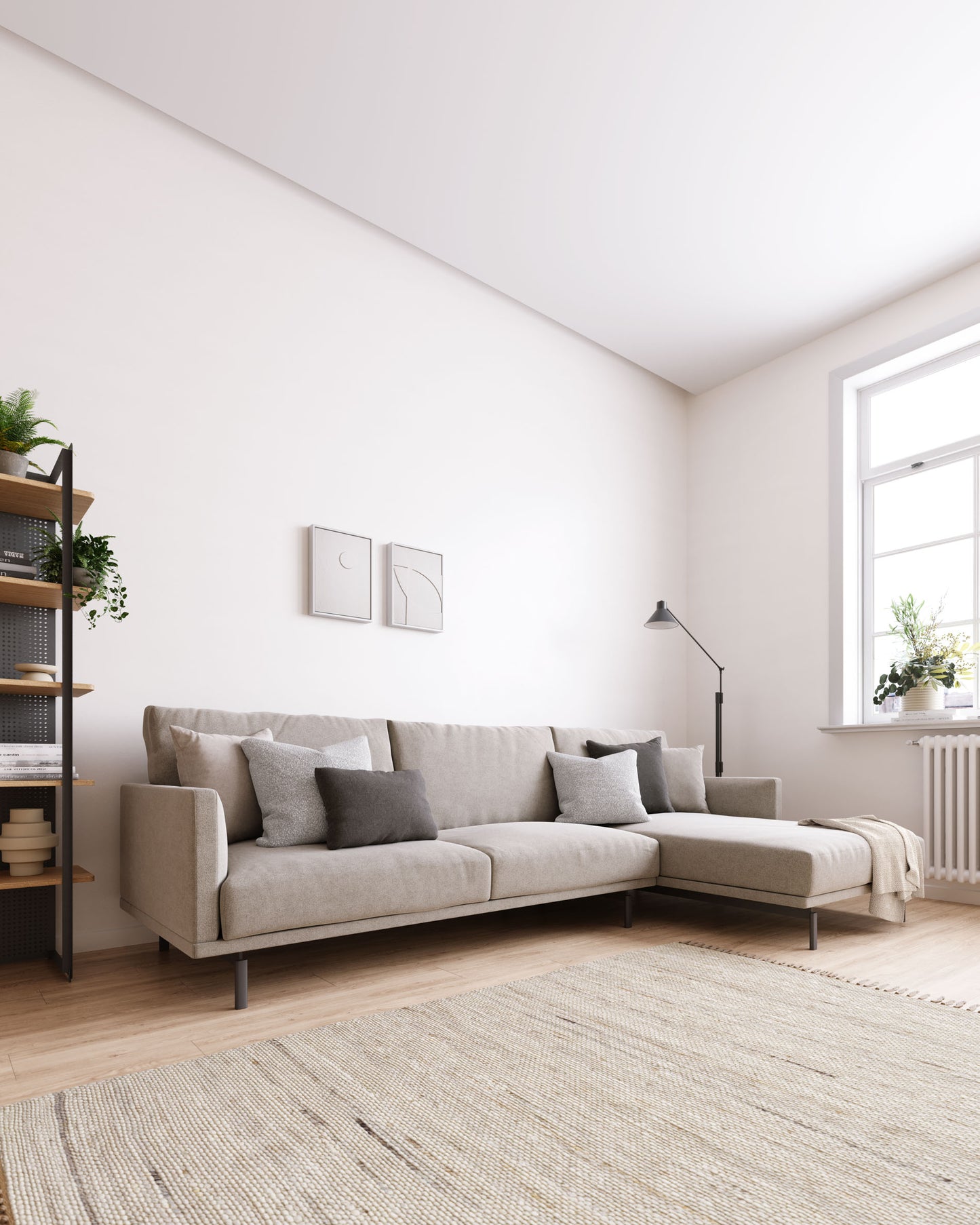 Divano Galene 4 posti con chaise longue destro beige 314 cm
