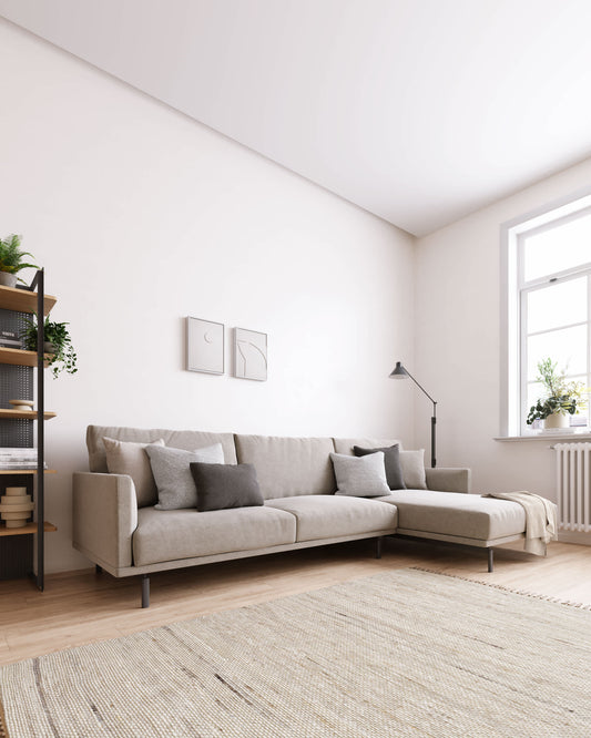 Divano Galene 4 posti con chaise longue destro beige 314 cm