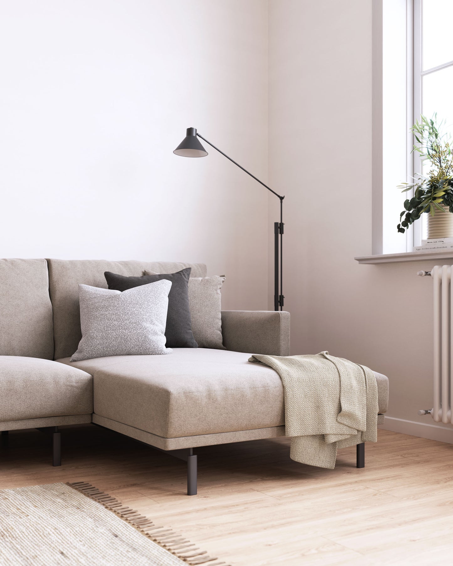 Divano Galene 4 posti con chaise longue destro beige 314 cm