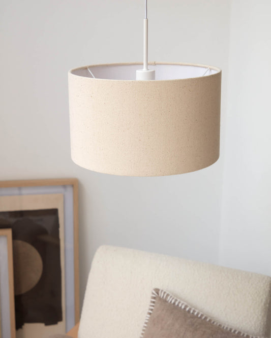 Plafoniera Nazli piccola in lino con finitura beige Ø 40 cm