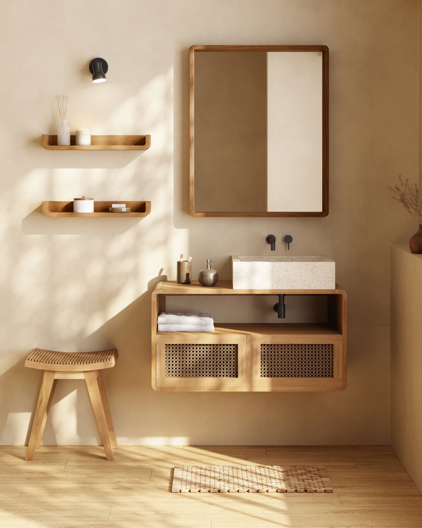 Specchio Kuveni in legno massiccio di teak 80 x 65 cm