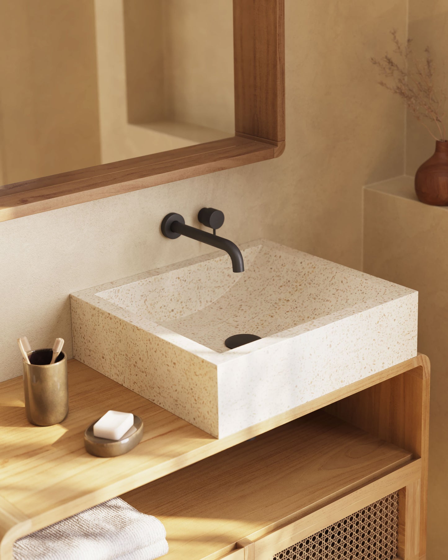 Lavabo da appoggio Delina in terrazzo bianco 40 x 45 cm