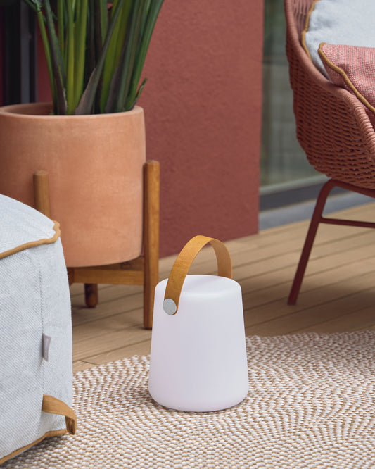 Lampada da tavolo Dialma con manico marrone