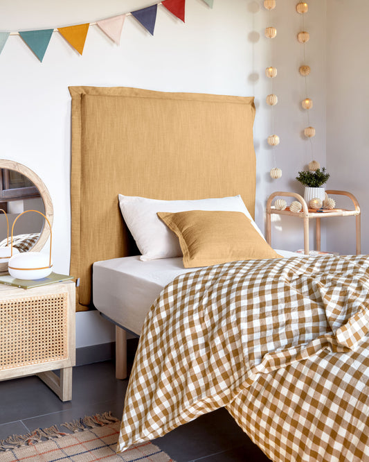 Testiera sfoderabile Tanit in lino senape per letto da 90 cm