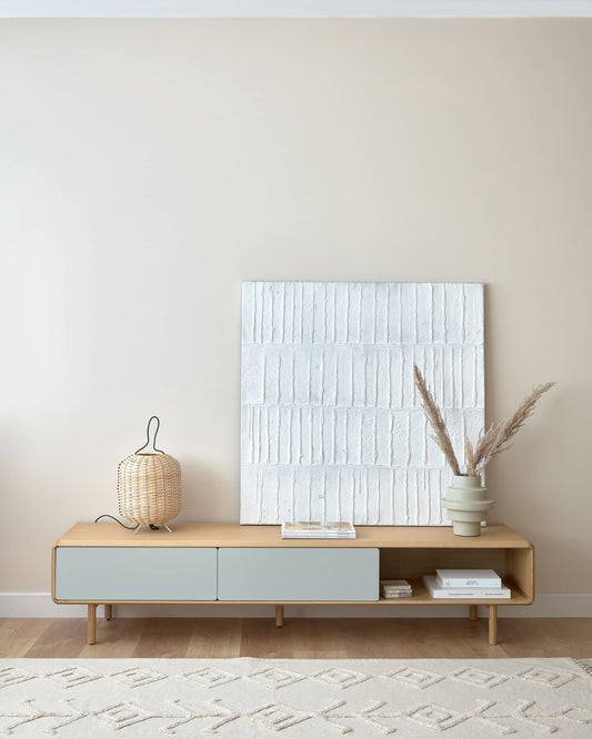 Mobile TV Anielle 2 ante in legno massello e impiallacciato frassino 180 x 41 cm
