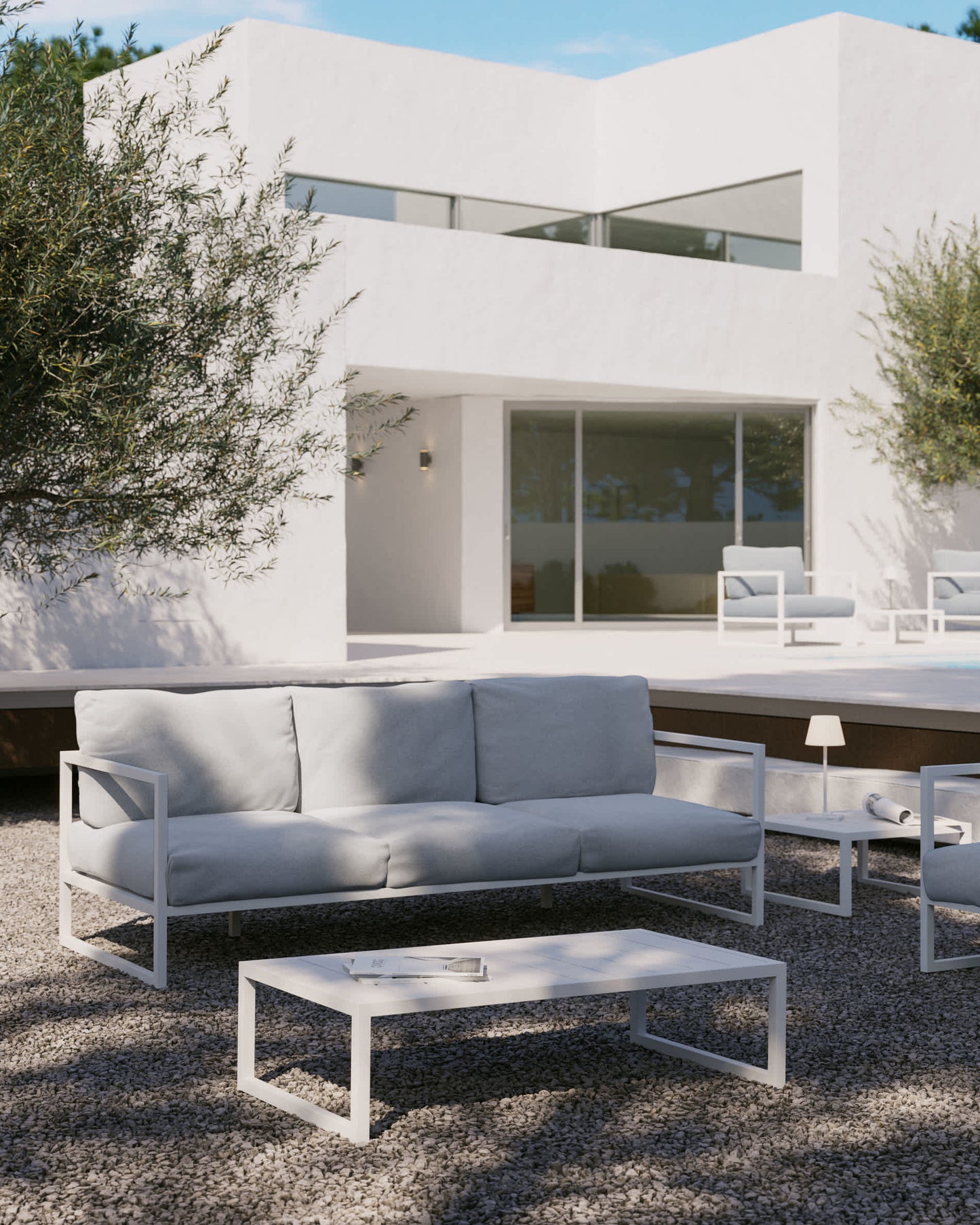 Divano 100% da esterno Comova 3 posti bianco ed alluminio bianco 222 cm