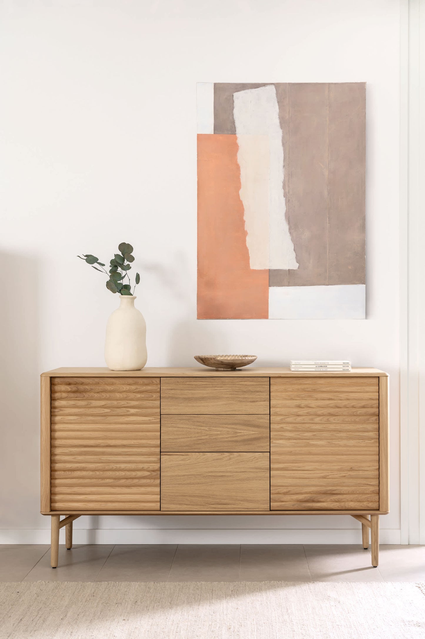 Credenza Lenon 2 ante 3 cassetti legno e impiallacciatura rovere 155x86cm