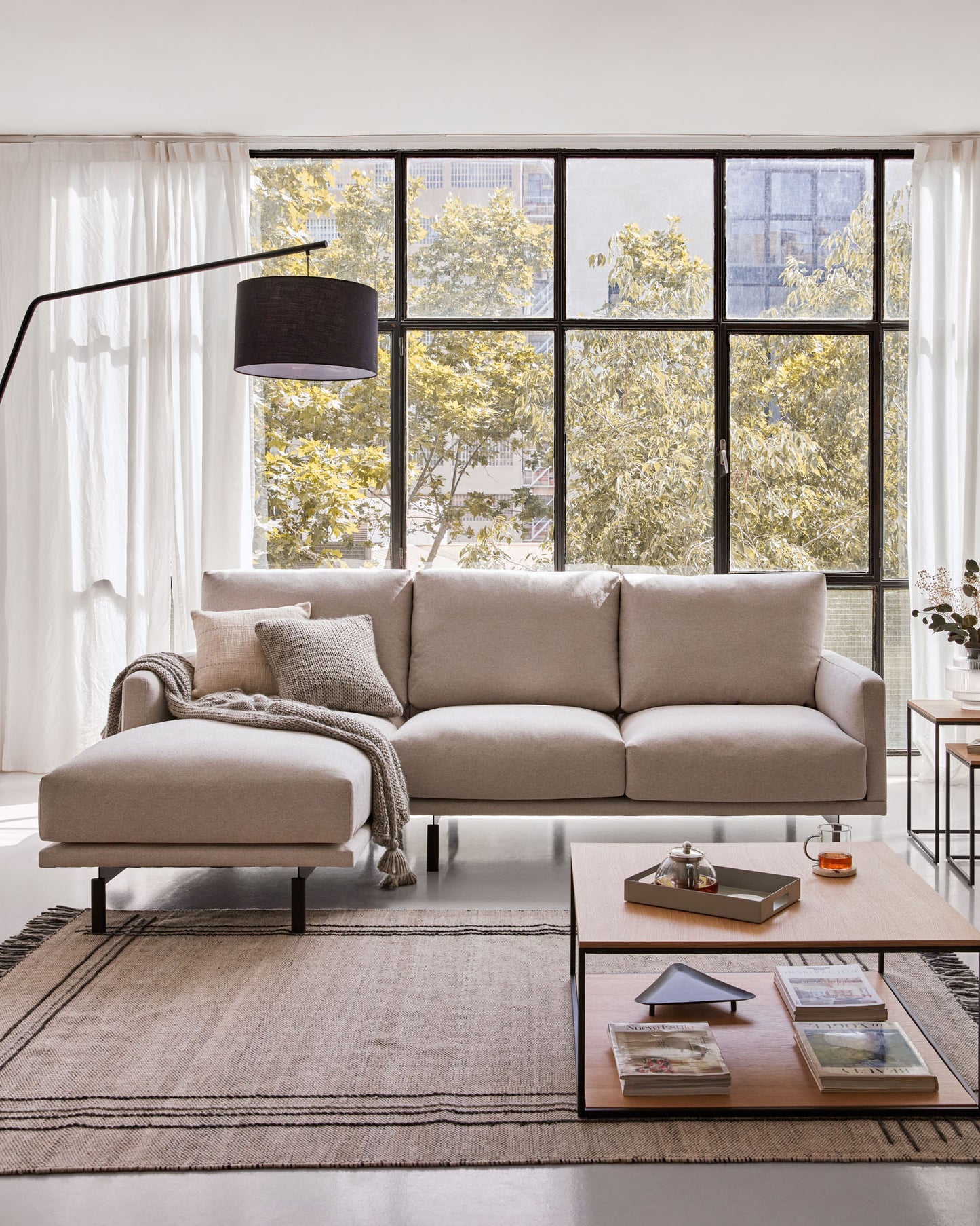Divano Galene 3 posti con chaise longue sinistro beige 254 cm