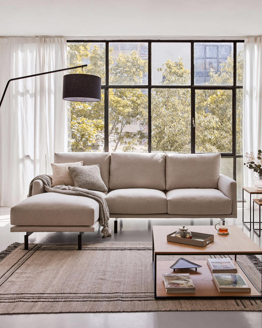 Divano Galene 3 posti con chaise longue sinistro beige 254 cm