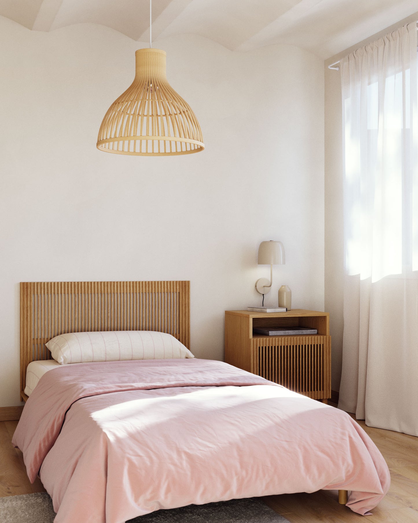 Testiera Beyla in legno massiccio di frassino per letto da 90 cm
