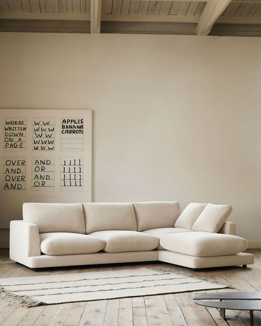 Divano Gala 4 posti con chaise longue destra beige 300 cm