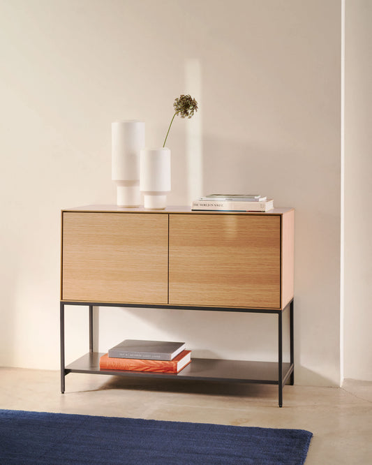 Credenza Vedrana 2 ante impiallacciate rovere e gambe in acciaio nero 97,5 x 80 cm
