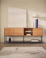 Credenza Vedrana 3 ante impiallacciate rovere e gambe in acciaio nero 195 x 80 cm