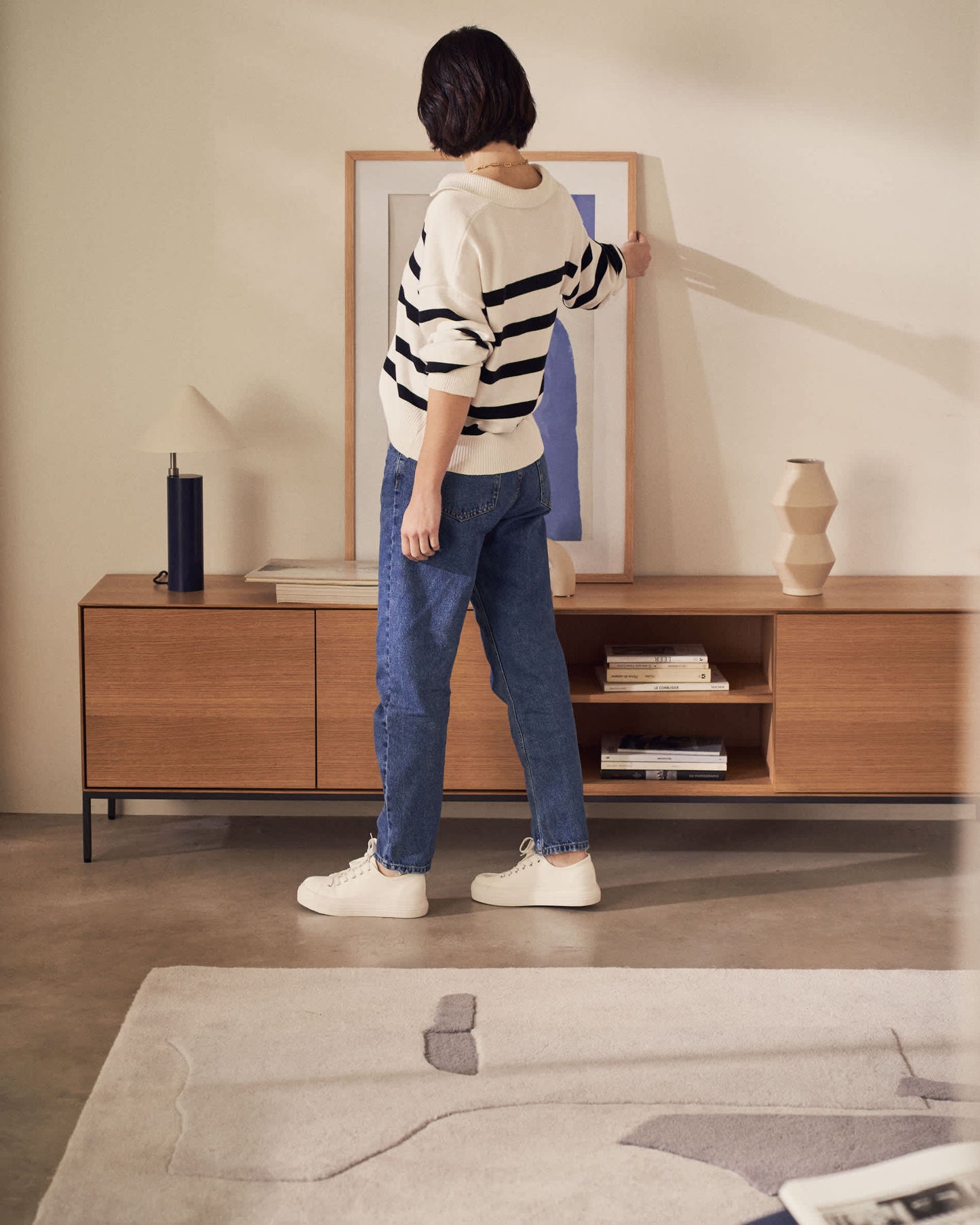 Mobile TV Vedrana 3 ante impiallacciate rovere e gambe in acciaio nero 195 x 55 cm
