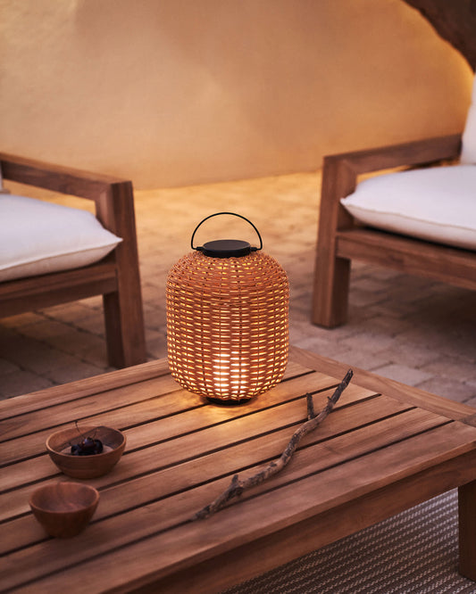 Lampada da tavolo piccola portatile Saranella in rattan sintetico marrone