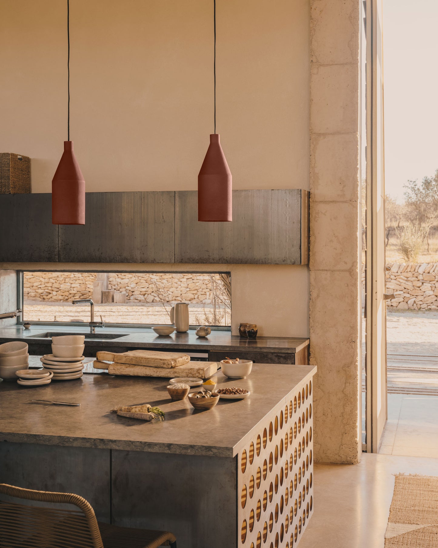 Lampada da soffitto Peralta in metallo verniciato color terracotta Ø 15 cm