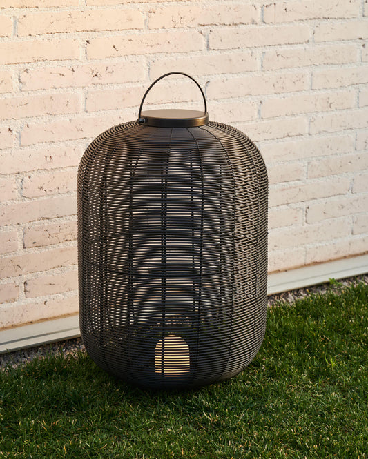 Lampada da tavolo grande portatile Saranella in rattan sintetico nero