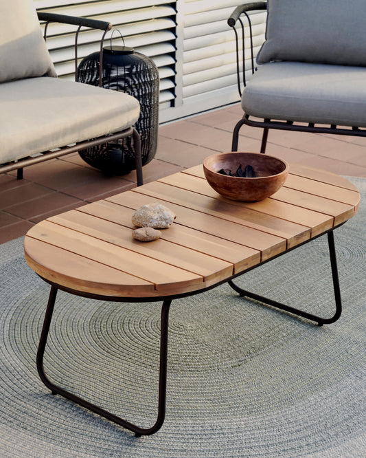 Tavolino esterni Salguer legno massello acacia acciaio marrone Ø 100 x 50 cm