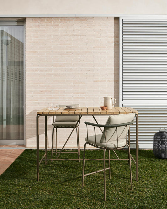 Tavolo alto esterni Salguer legno massello acacia acciaio marrone 140 x 70 cm