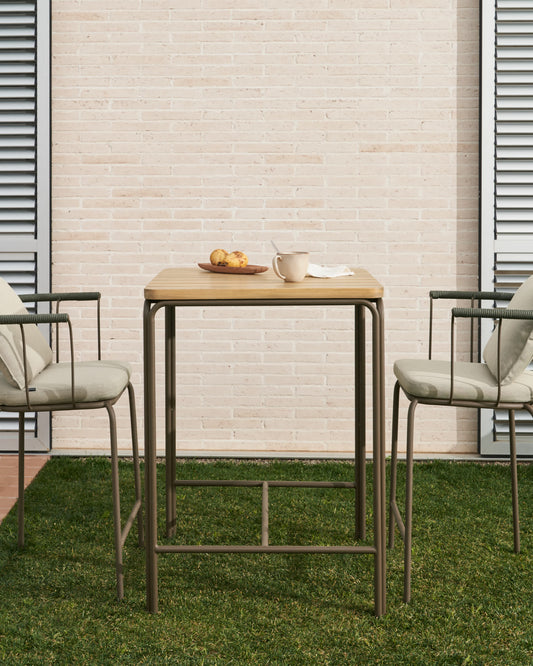 Tavolo alto esterni Salguer legno massello acacia acciaio marrone 70 x 70 cm