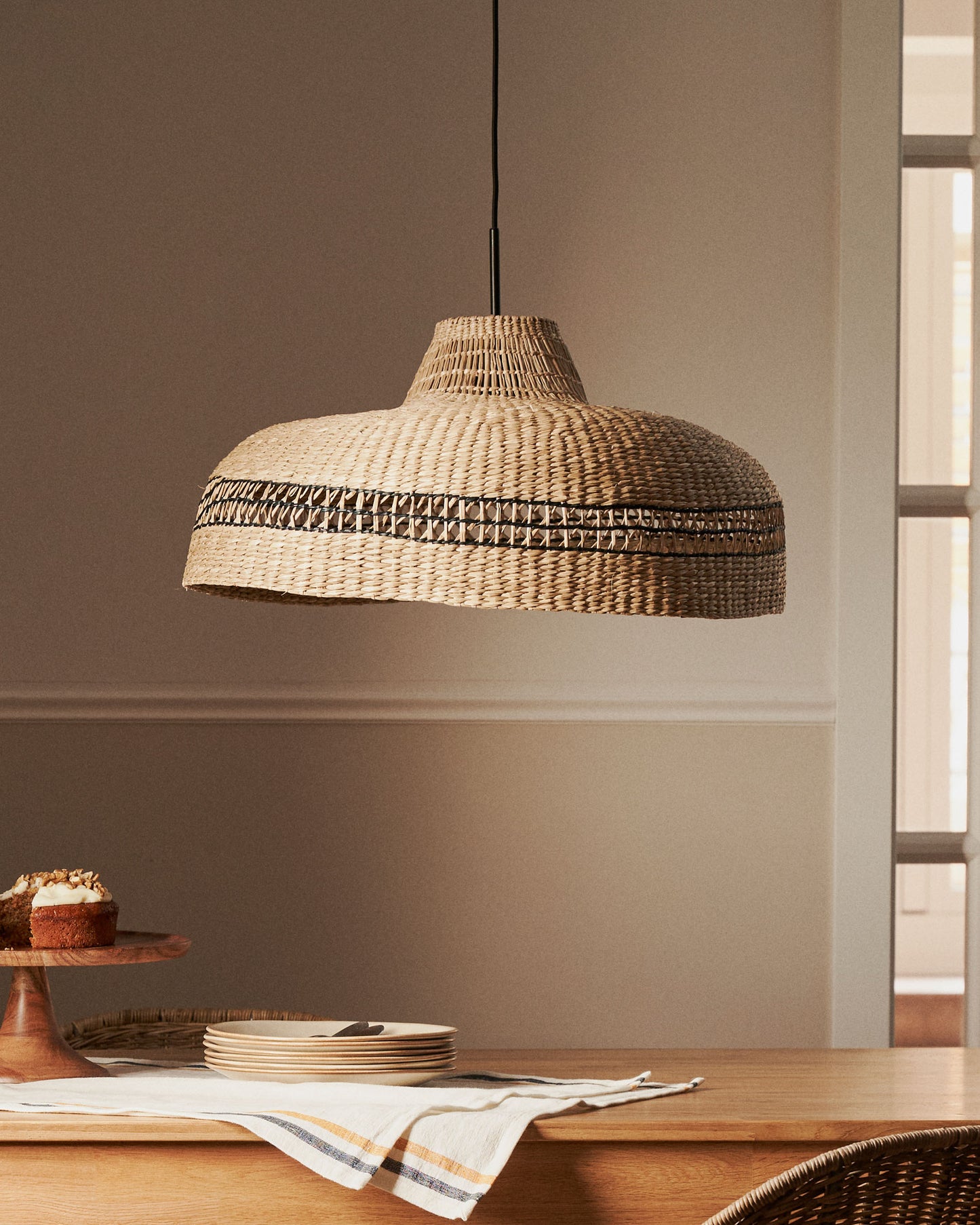 Paralume per lampada da soffitto Rupia in fibre naturali finitura naturale e nero Ø 55 cm